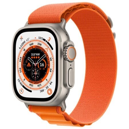 Refurbished (Excellent) - Apple Watch Ultra (GPS + Cellular) 49mm Titanium Case with Orange Alpine Loop